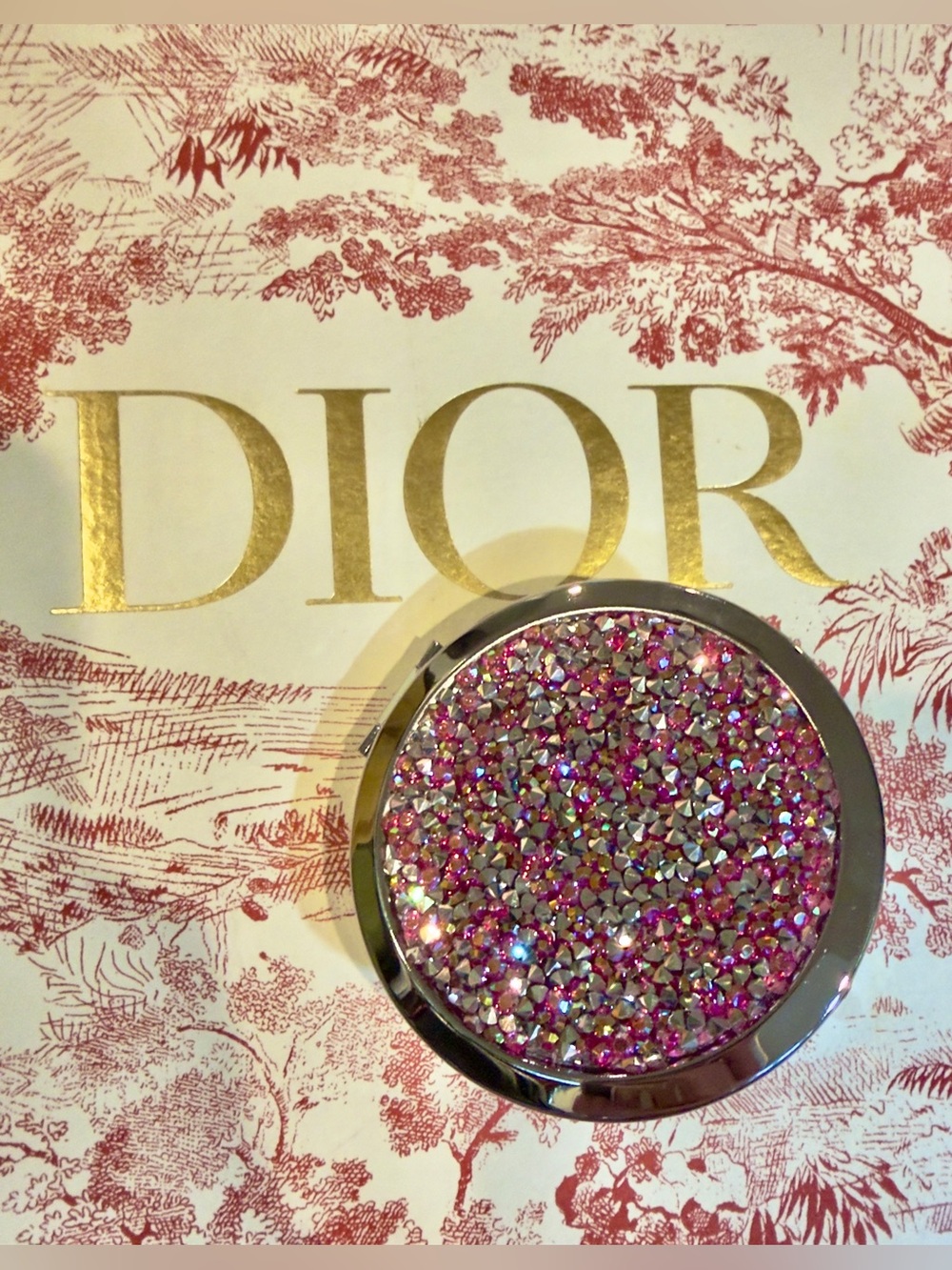 Pink or mint Crystal Compact Mirror in stunning silver